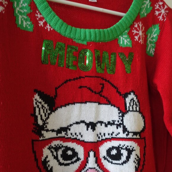 Ardene Meaowy Ugly Christmas Sweater Cat lady Xmas S SM Small - Picture 6 of 15